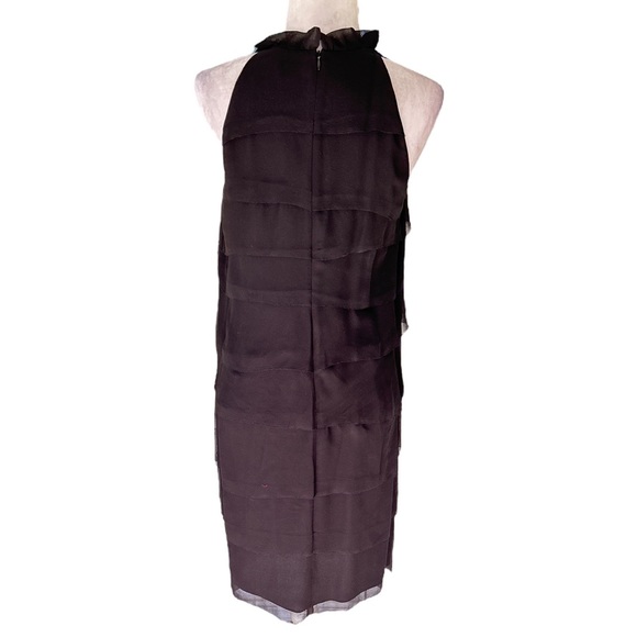 VINCE Silk Chiffon Black Layered Ruffle Halter Neck Column Midi Dress - 12 - Picture 5 of 11